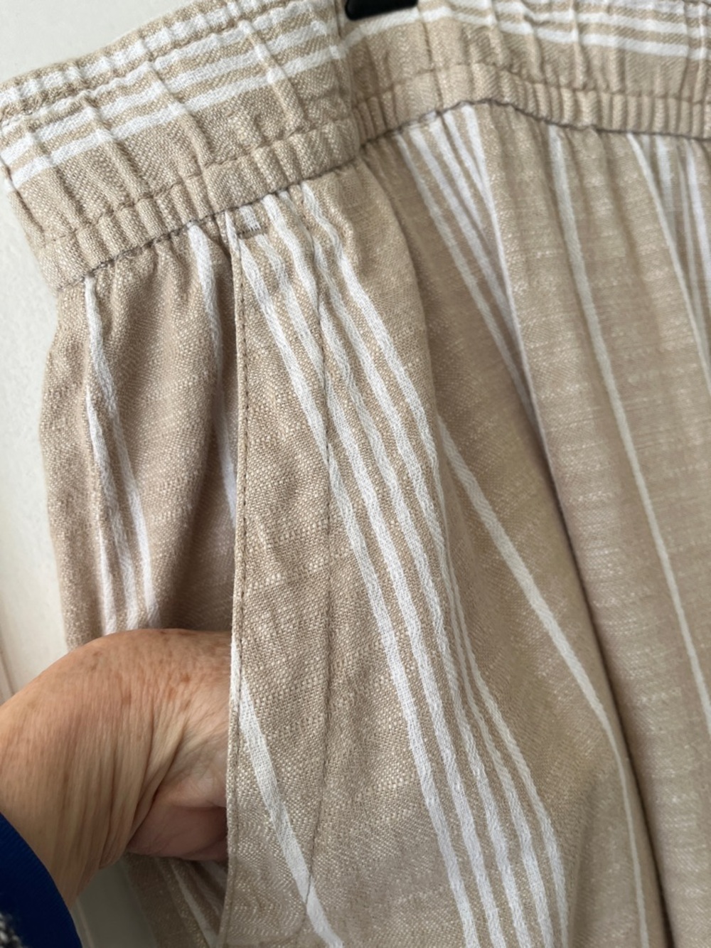 Linen Cotton Wide Leg High Rise Striped Pants Pull On Women's XL Tan Beachy - Picture 3 of 16